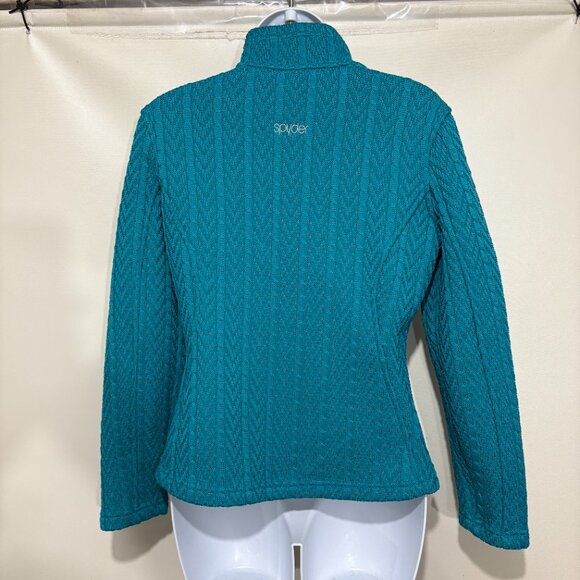 Spyder M Turquoise Blue Cable Core Full Zip Fitted Cardigan Sweater - Picture 4 of 5